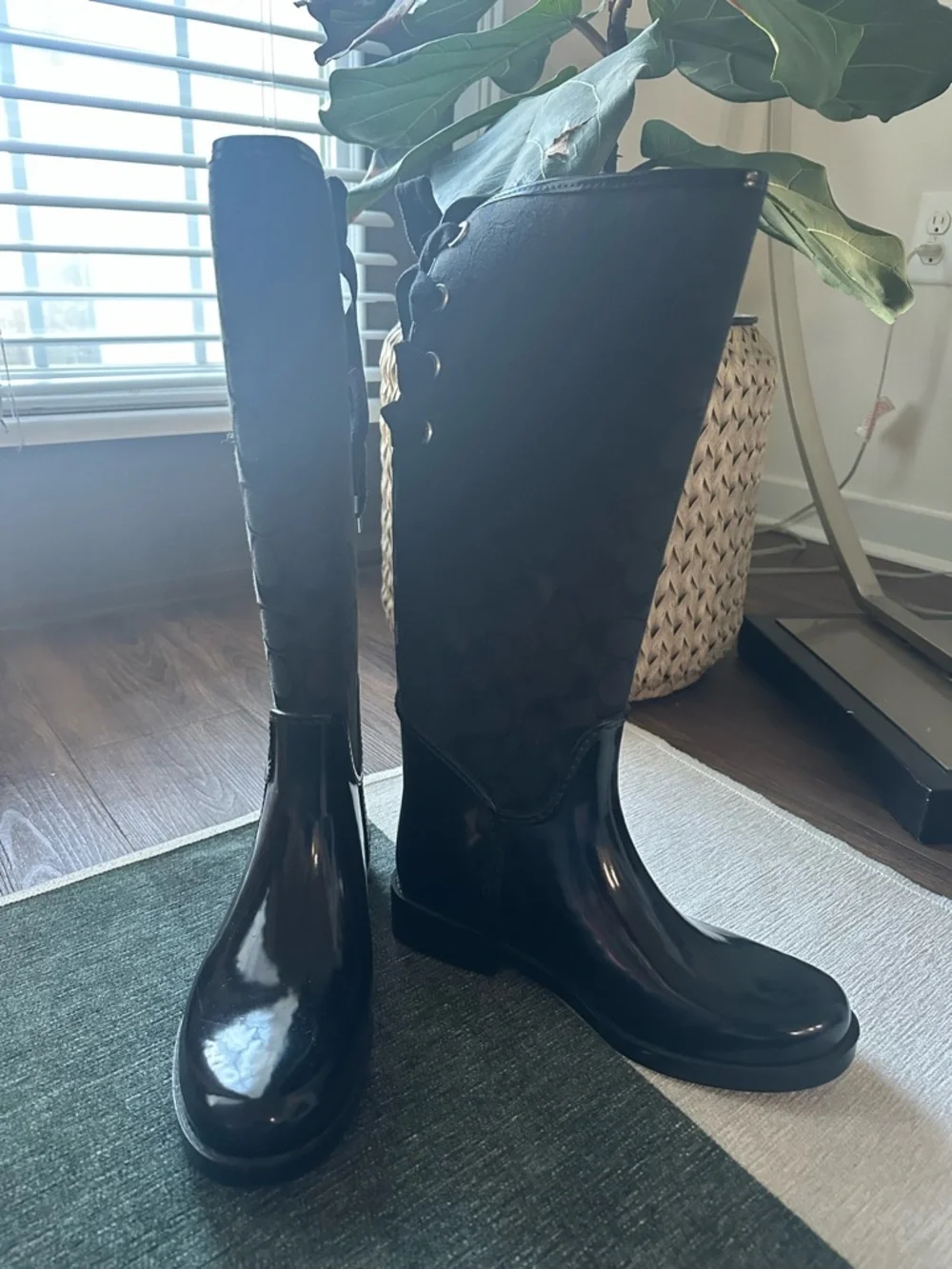 Coach Tristee Black/Grey Signature Tall Rain Boot - Picture 2 of 12